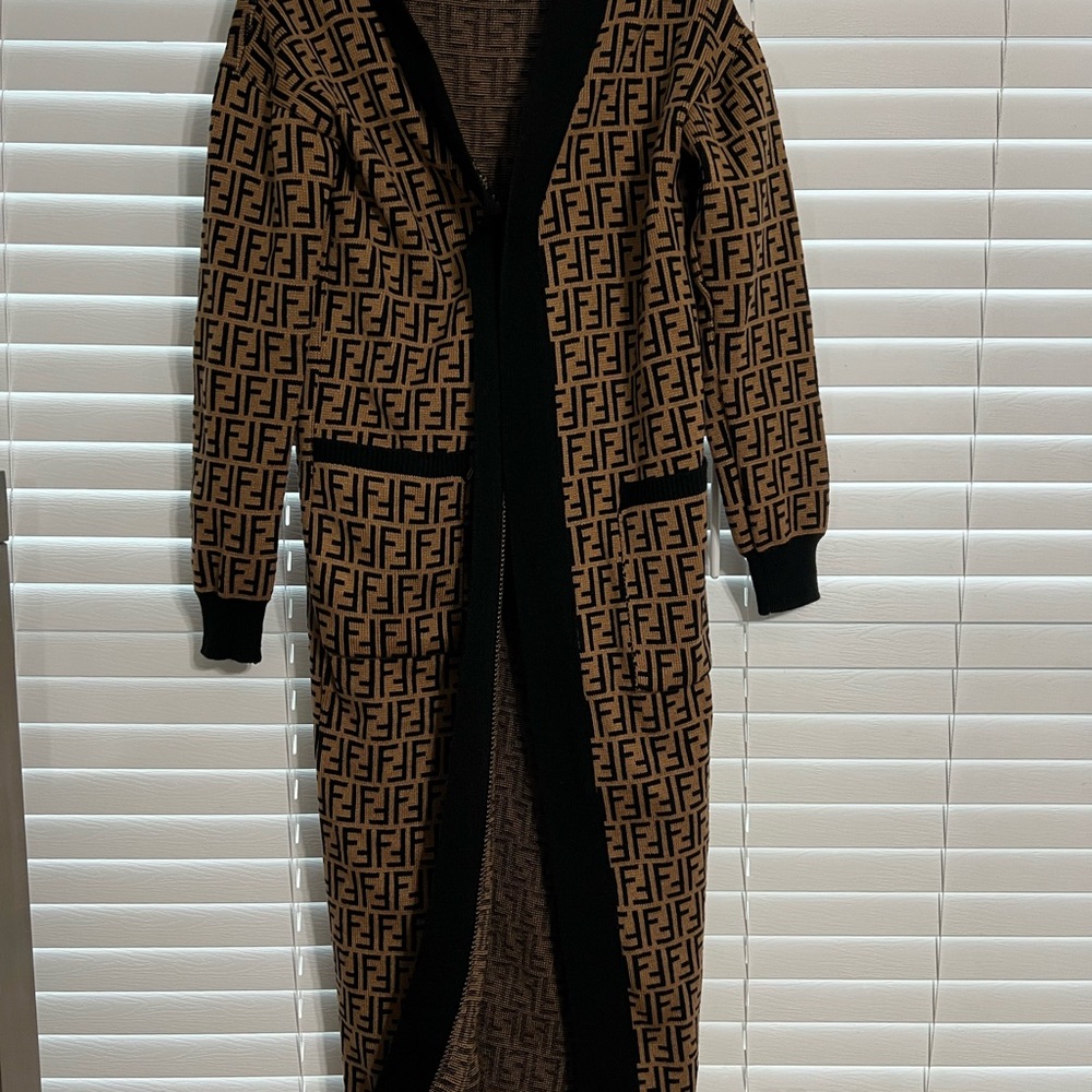 Double F Women's Tan and Black Monogram Duster
